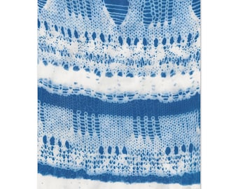 Impression cyanotype en dentelle tricotée | Décoration murale textile indigo, cadeau tricot