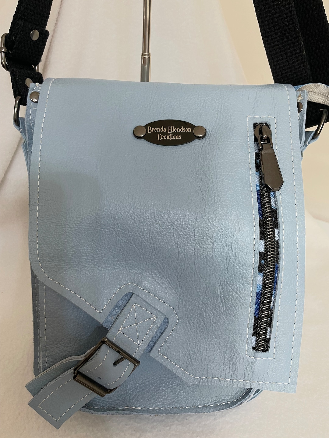 Small Suede Crossbody Bag with Bamboo Closure Sky Blue main image 0