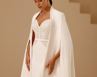 Capa nupcial color marfil sin cola, capa nupcial minimalista, prenda para cubrir el vestido de novia en invierno, elegante sobre el vestido de novia.