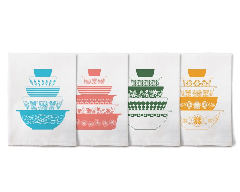 Vintage Pyrex Tea Towels Green