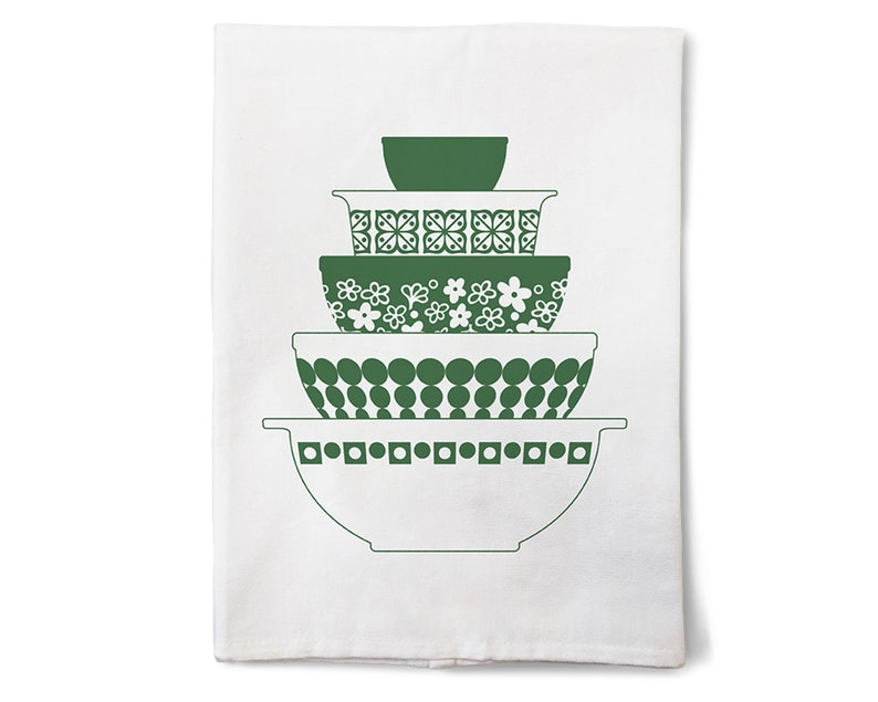 Vintage Pyrex Tea Towels Green