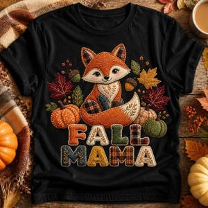 Fall Mama Png, Patchwork Fox Design for Thanksgiving Shirts, Autumn Leaves Sublimation