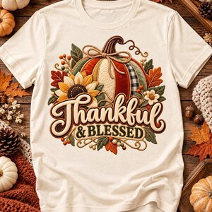Dankbarer Kürbis (PNG), Patchwork-Stickerei-Design für Thanksgiving