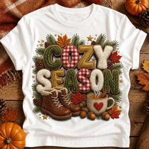 Cozy Season png, Faux Embroidery Design, Fall Autumn Sublimation, Cozy Vibes Digital Download, Rustic Sweater Weather png