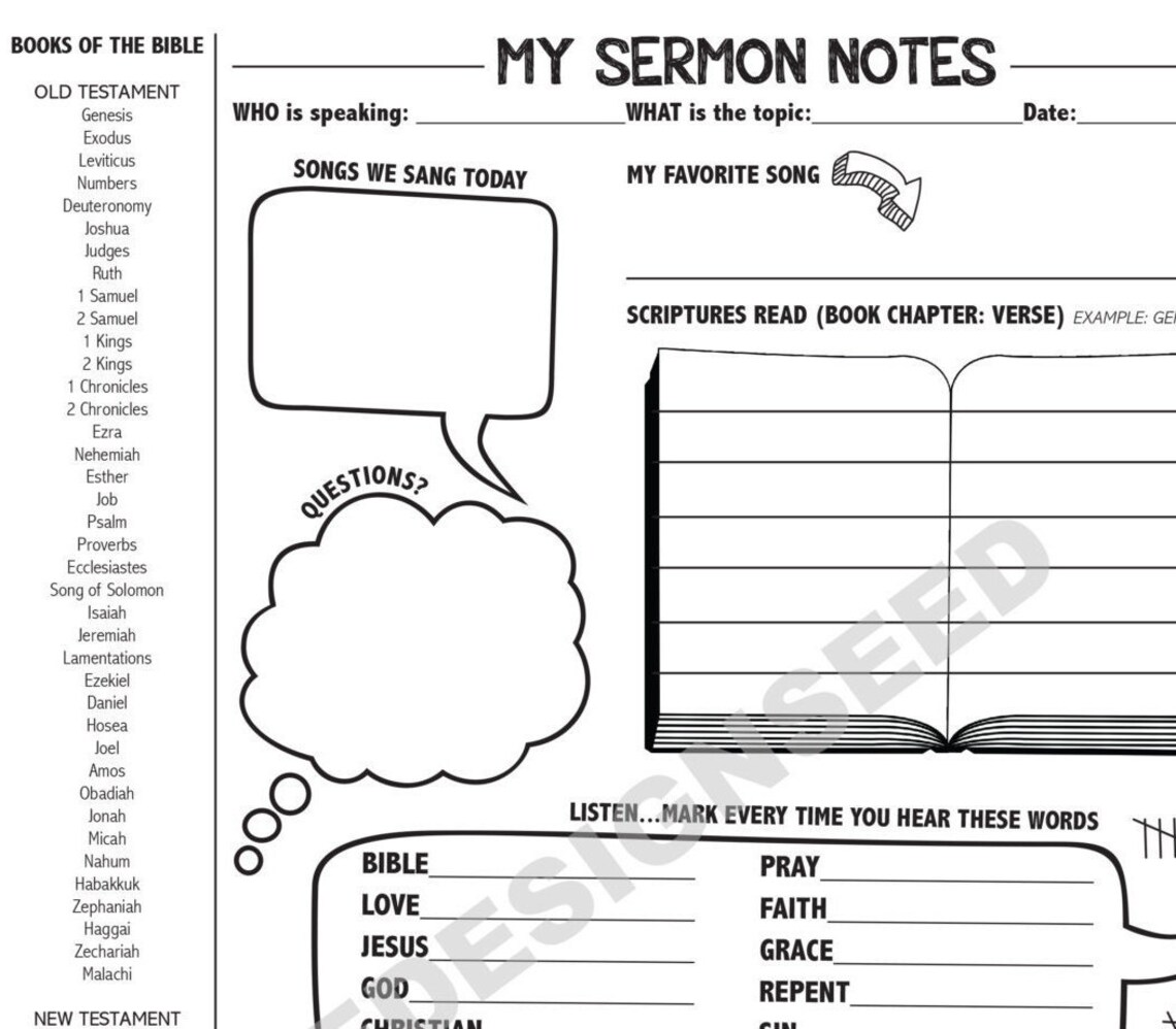 Children's Sermon Notes. PDF printable. Worksheet. | Etsy