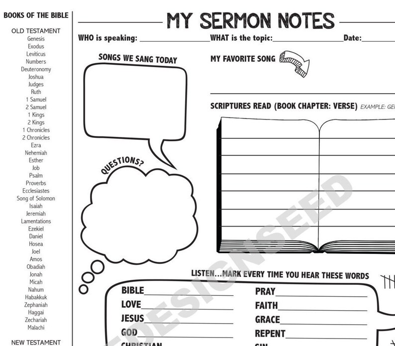 Children's Sermon Notes. PDF printable. Worksheet. | Etsy