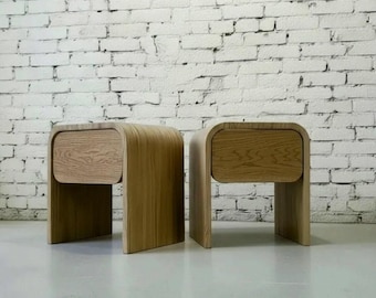Curved Oak Wood Nightstand Mid Century Modern, Minimalist Bedside Table, Scandinavian Home Decor, Japandi Style Furniture