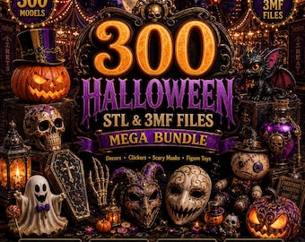 ハロウィン用STLファイルと3MFファイル300点セット｜デコレーション、クリッカー、怖いマスク、フィギュア玩具などのハロウィン3Dプリントモデル｜商用利用可能なstlファイル
