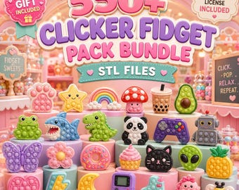 クリッカーフィジェットパックバンドルSTLファイル｜550種類以上のデザイン｜3Dプリントファイル｜商用ライセンス｜フィジェットトイバンドル｜デジタルダウンロード