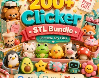200種類以上のクリッカーSTLバンドル パート2、動物、食べ物、花、キャラクターのクリッカー（デジタルダウンロード）