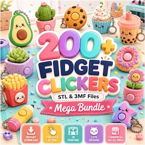 200+ Fidget Clicker STL & 3MF Mega Bundle | Keychain Clickers Models, 3D Printable Fidget Toys Files | Commercial Use