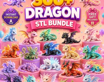 300体以上のドラゴンSTLバンドル｜フレキシブル関節ドラゴン｜ファンタジー3Dプリントファイル｜プリントインプレイスドラゴンパック｜商用ライセンス付属