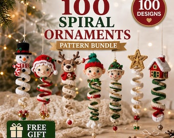 クリスマス用スパイラルオーナメント100個入りかぎ針編みパターン集（PDF）｜らせん状のクラフトでホリデーシーズンのホームデコレーション｜初心者向け｜即時ダウンロード