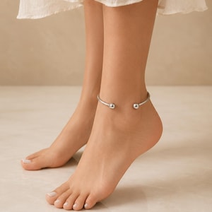 925 Sterling Silver Open Cuff Anklet, Adjustable Boho Foot Jewelry