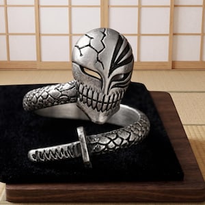 Skull Mask Serpent Wrap Ring Brass Silver Plated Anime Dagger Statement Gift