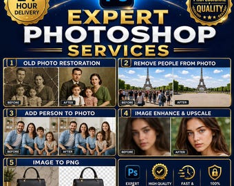 Photoshop Services: Fotorestaurierung, Person entfernen, Bildbearbeitung, Person zum Bild hinzufügen, Foto-Retusche, Hintergrund entfernen