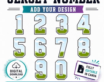 Cornice Canva con numeri sportivi, numero di maglia modificabile, carattere Varsity atletico, facile trascinamento e rilascio, stampa di foto con numeri, cornice Canva con numeri da 0 a 9