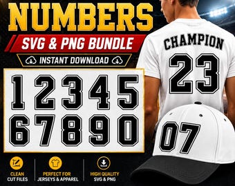 Jersey Zahlen SVG Bundle, Varsity Sportzahlen 0-9 PNG, athletische Schrift, Fußball Basketball Zahl SVG, Cricut Cut Files, sofort Download