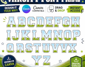 Modello Canva con lettere universitarie, cornice alfabetica dalla A alla Z, carattere sportivo modificabile, aggiungi la tua immagine, design per sublimazione, download immediato
