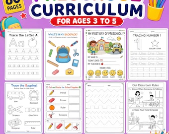 Pacchetto didattico prescolare per bambini dai 3 ai 5 anni / Schede e attività per la scuola dell'infanzia / Ritorno a scuola / Materiale stampabile per l'istruzione domiciliare / Download digitale