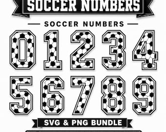 Pacchetto di numeri da calcio in formato SVG, numeri da 0 a 9 per maglie universitarie in formato SVG e PNG, file di taglio per font da maglia da calcio per Cricut e Silhouette, download digitale immediato.