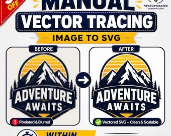 Servizio di tracciamento vettoriale manuale / Conversione logo in vettoriale SVG / Ai, Eps, Pdf / Da raster a vettoriale, ridisegno logo, consegna rapida
