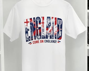 Camiseta unisex de Inglaterra para el Mundial 2026 / Camiseta para aficionados al fútbol, diseño de fútbol de viaje