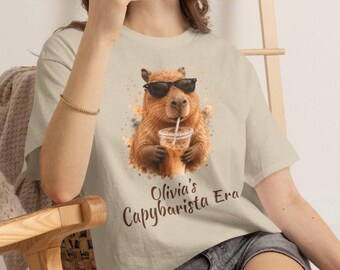 Camiseta personalizada con diseño de capibara y barista / Diseño personalizado de capibara