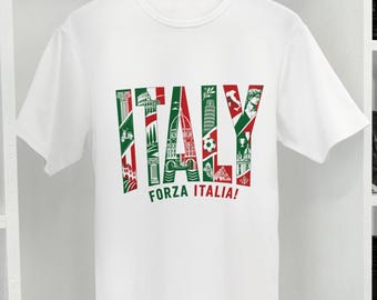 Camiseta unisex para aficionados al fútbol de Italia, Copa Mundial 2026 / Diseño de viaje de fútbol
