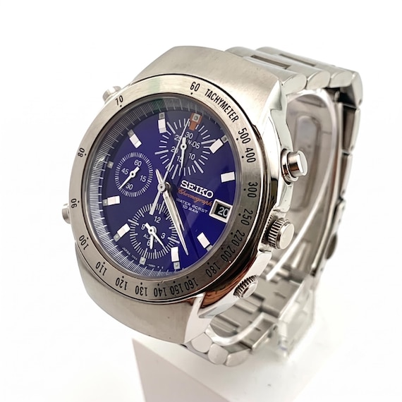 Vintage Seiko 7T32-6L70 Chronograph Watch | Men’s Japanese Blue Dial Quartz Watch Stainless Steel Wristwatch | Gift for him