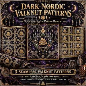 Dark Nordic Valknut Patterns|Seamless Pattern Bundle