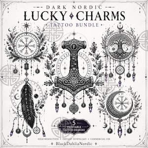 Dark Nordic Lucky Charms Tattoo Bundle Vol. 1 | Viking Protection Symbols | Norse Tattoo Flash | Printable Digital Download