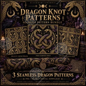 Dragon Knot Patterns|Seamless Nordic Dragon Pattern Bundle