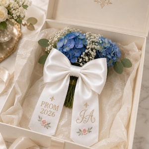 Personalized Prom Bouquet Ribbon, Embroidered Initials Sash, Custom Year Keepsake