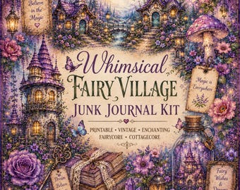 Whimsical Fairy Village Junk Journal Kit, Fairycore Printable Papers, Enchanted Cottagecore Ephemera Bundle, Magical Scrapbook Pages