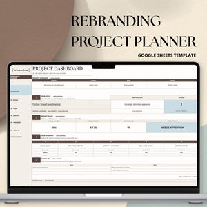 Strumento di pianificazione per il rebranding, modello di gestione progetti Google Sheets per strategia di branding, attività e traguardi