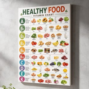 Vitamins and Minerals Chart Poster, Nutrition Food Guide, Essential Vitamins Nutrient Density Print, Healthy Eating Classroom Wall Art