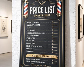 Barber Shop Price List Poster, Vintage Barber Shop Wall Art, Hair Salon Decor, Barber Canvas Print, Barber Gift for Men