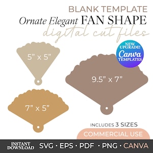 Fan SVG Cricut Cut for Wedding Ceremony Program, Wedding Favors, Canva Blank Template Digital, Printable Ornate Scallop Fan, Wedding fan DIY