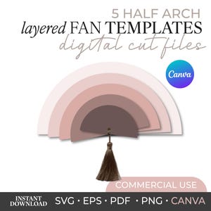 Layered Wedding Fan SVG Cricut Cut Files and Canva Blank Template, Fan Layout DIY for Wedding Ceremony Program, Favors, Menu