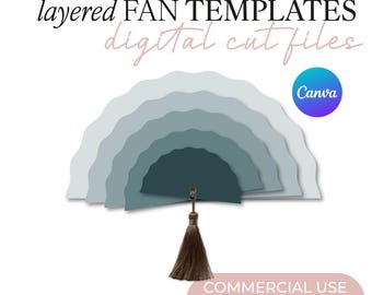 Layered Half Arch Scallop Wedding Fan SVG Template, Cricut Cut Files, Canva Blank Template, Printable Wedding Fan Shapes