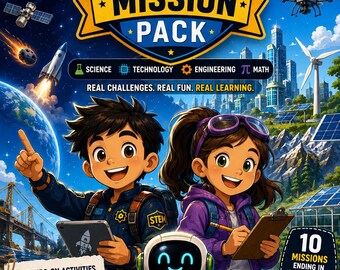 STEM Mission Pack for Kids Ages 6-12 | 10 Science Challenges Printable (PDF)