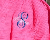 MONOGRAM BATH ROBE Personalized, Waffle Weave Short Thigh Length Kimono Robes, Bride Bridesmaid College Wedding Robes