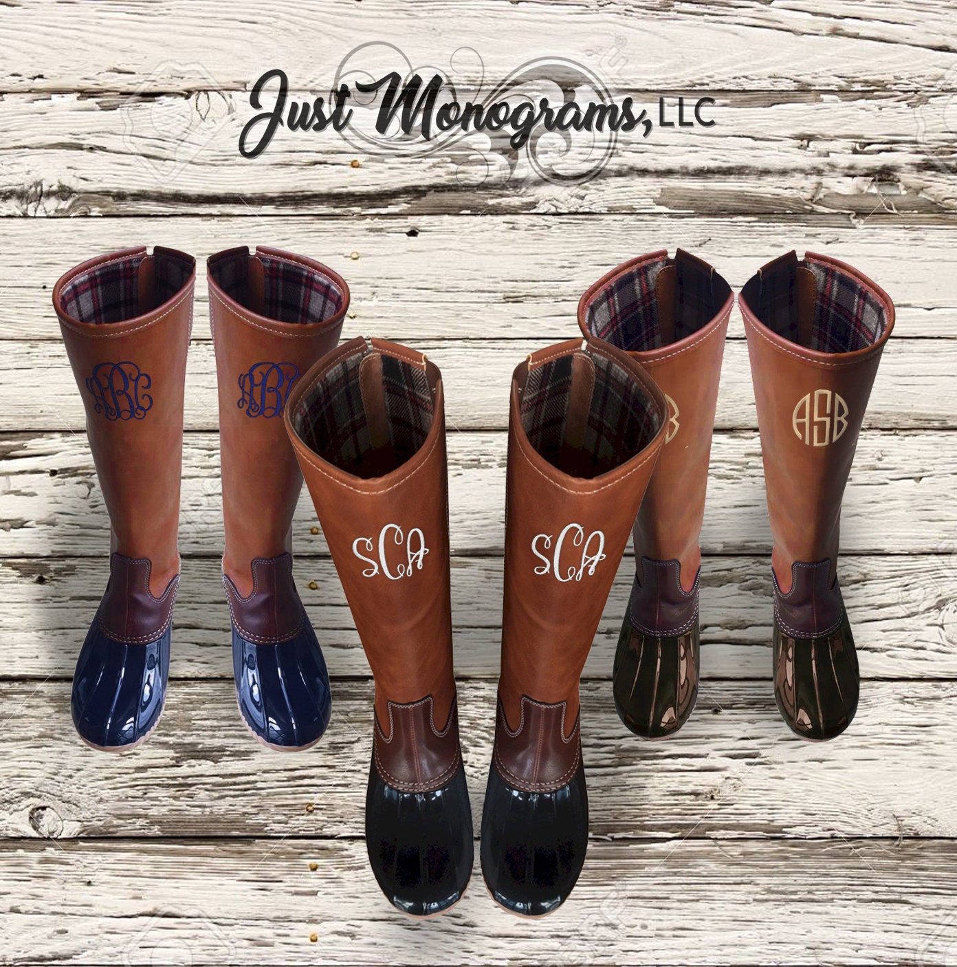 tall monogram duck boots