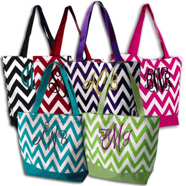 Monogram Tote Bag - Personalized Tote Bag - Monogrammed Tote Bags - Personalized Chevron Canvas Tote Bag - Available in 7 Gorgeous Colors!