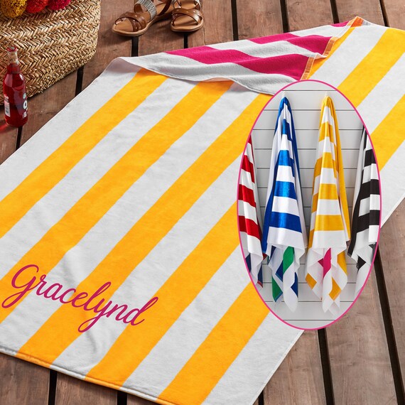 Extra Large Cabana Beach Towels Personalized 40 X 72 Stripe Terry Velour Beach Towel Monogram Reversible Beach Towels Monogrammed Towel