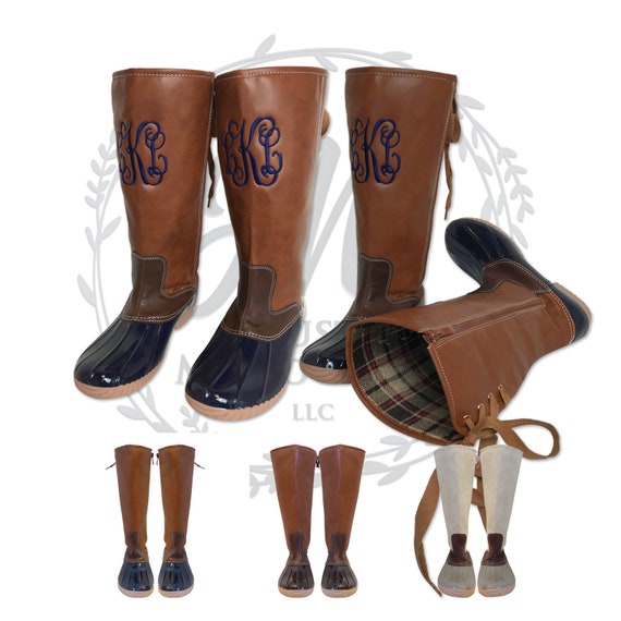 MONOGRAM LACE UP Back Tall Duck Boots 