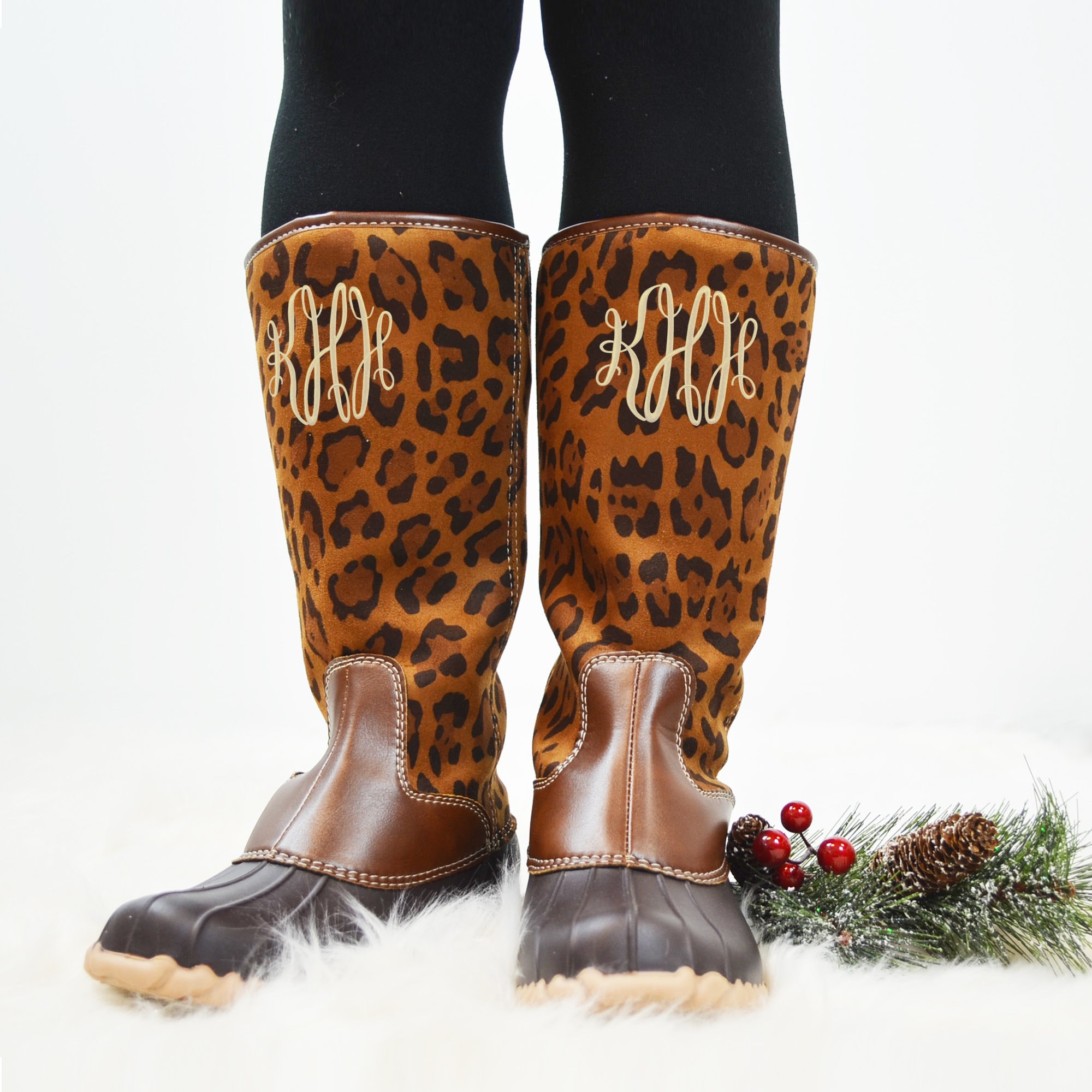 Leopard Print Tall Duck Boots Personalized Monogrammed Custom | Etsy