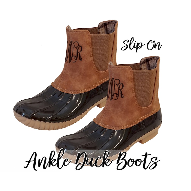 Monogram Ankle Rain Boots Rain Duck Booties Personalized Muck Boots SLIP ON Rain Duck Boots Monogrammed
