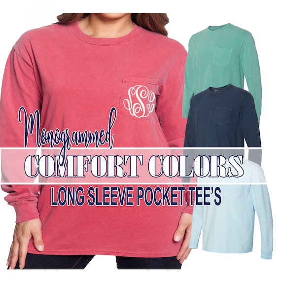 Monogram Long Sleeve Pocket T Shirt Personalized Comfort Etsy